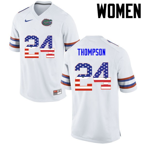 Florida Gators Women #24 Mark Thompson College Football USA Flag Fashion White
